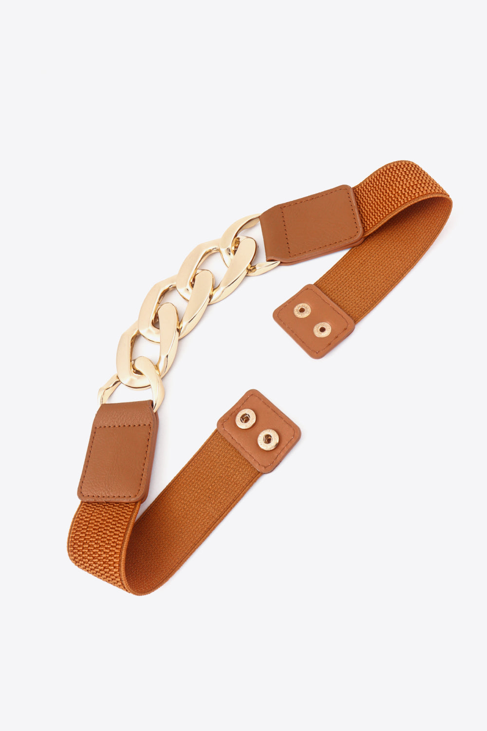 Chain Detail Elastic Belt with Alloy Buckle | PU Leather