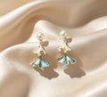 Ginkgo Fritillary And Natural Pearl Elegant High-End Silver Stud Earrings