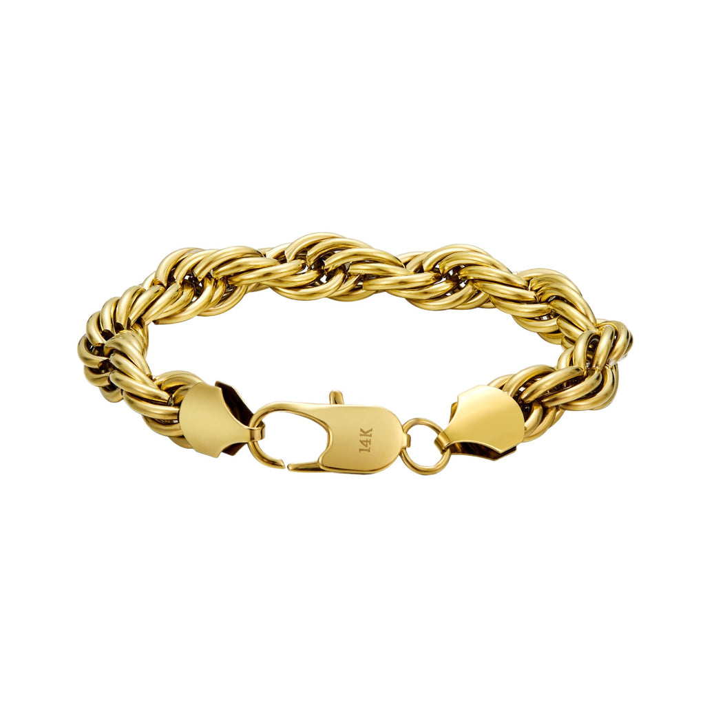 14K Gold-Plated Mens Hip-Hop Flat-Clasp Rope Necklace