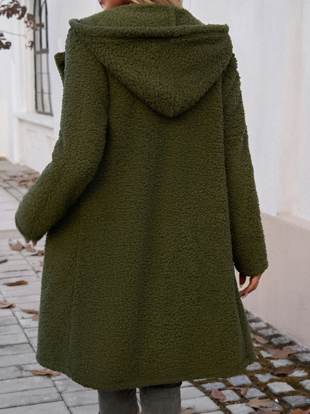Women's Long Sleeve Hooded Teddy Coat with Button Closure - Image 2