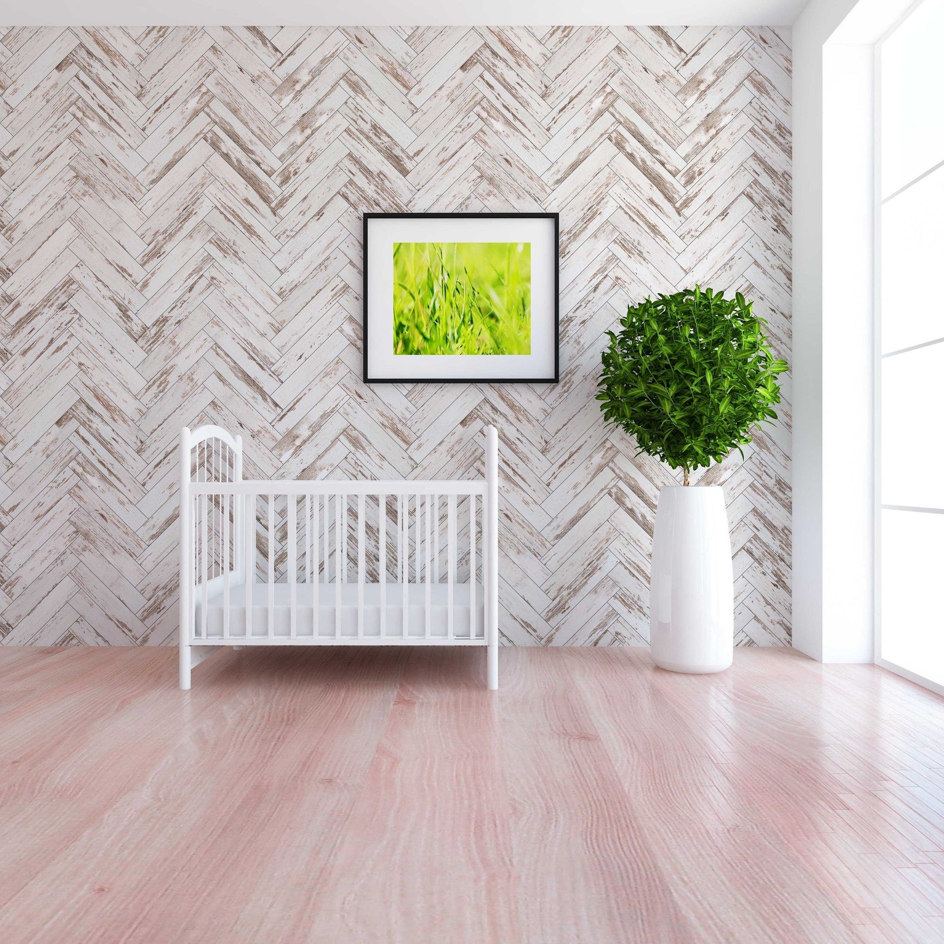 Harper Removable Wallpaper in White and Brown Farmhouse Style