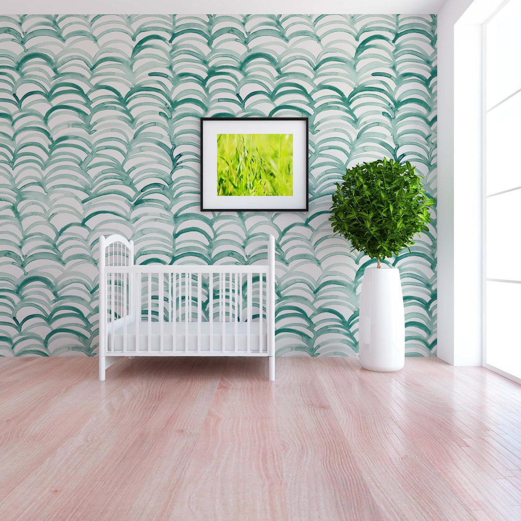 Clarence Wallpaper in Green and White Bohemian Modern