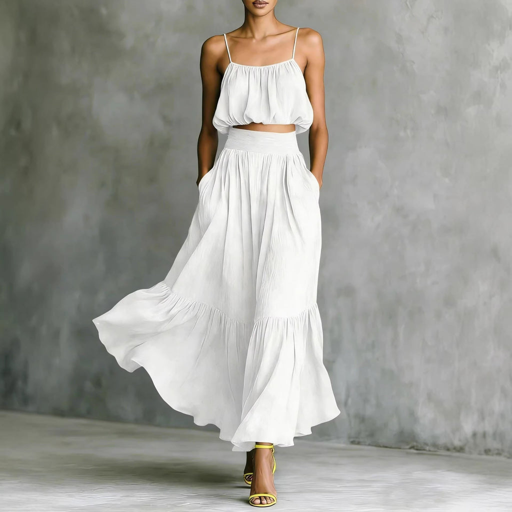 Women’s Two-Piece High-Waist Flared Skirt and Crop Top Set - Image 4