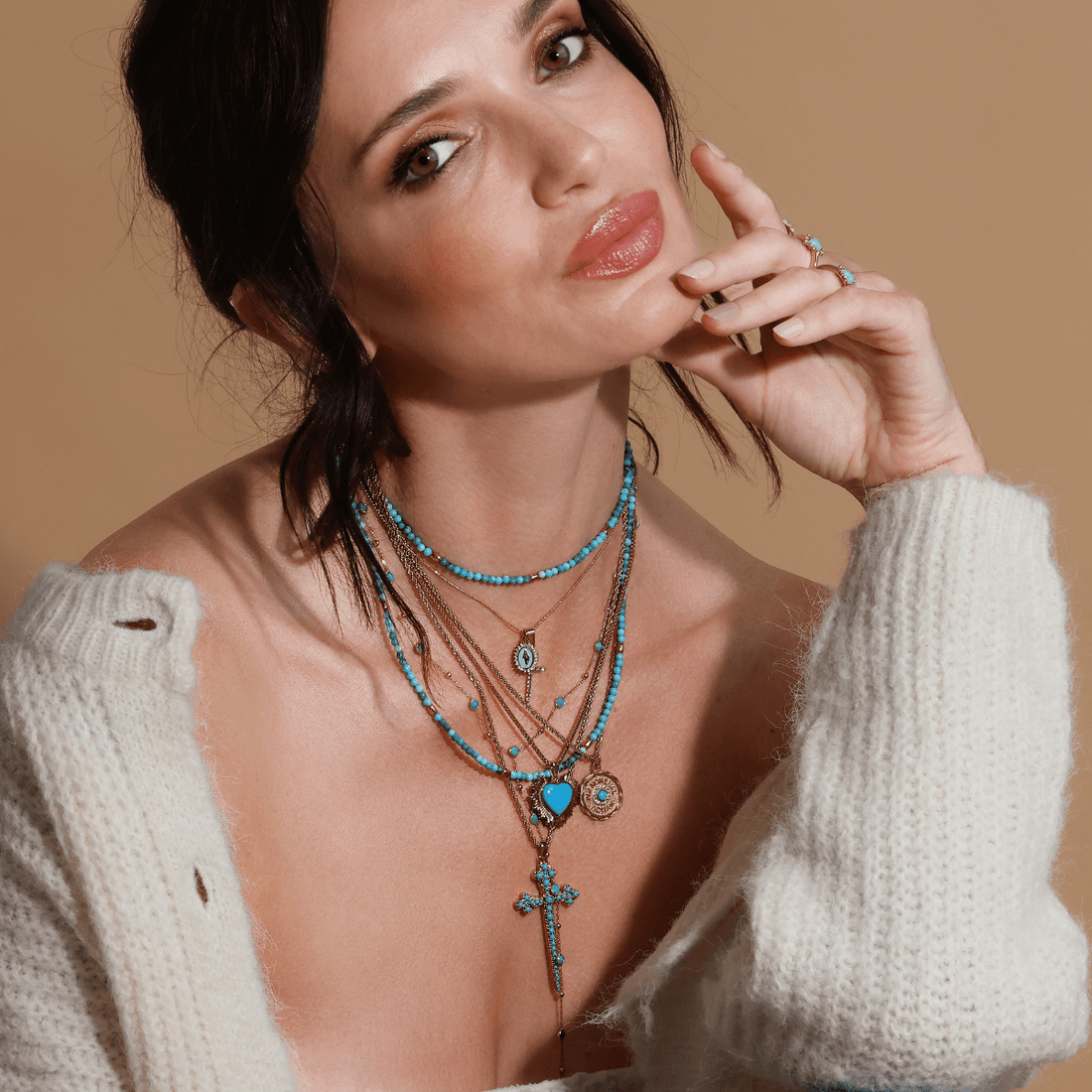 Aqua Virgin Maria Multi-Charm Necklace