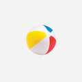 A classic multicolored glossy inflatable beach ball with red, yellow, and blue panels on a white background.