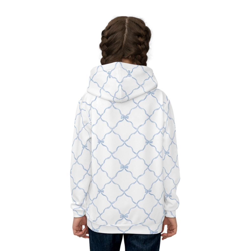 Youth Trellis Bow Hoodie in Light Blue Activewear Pullover - Image 4