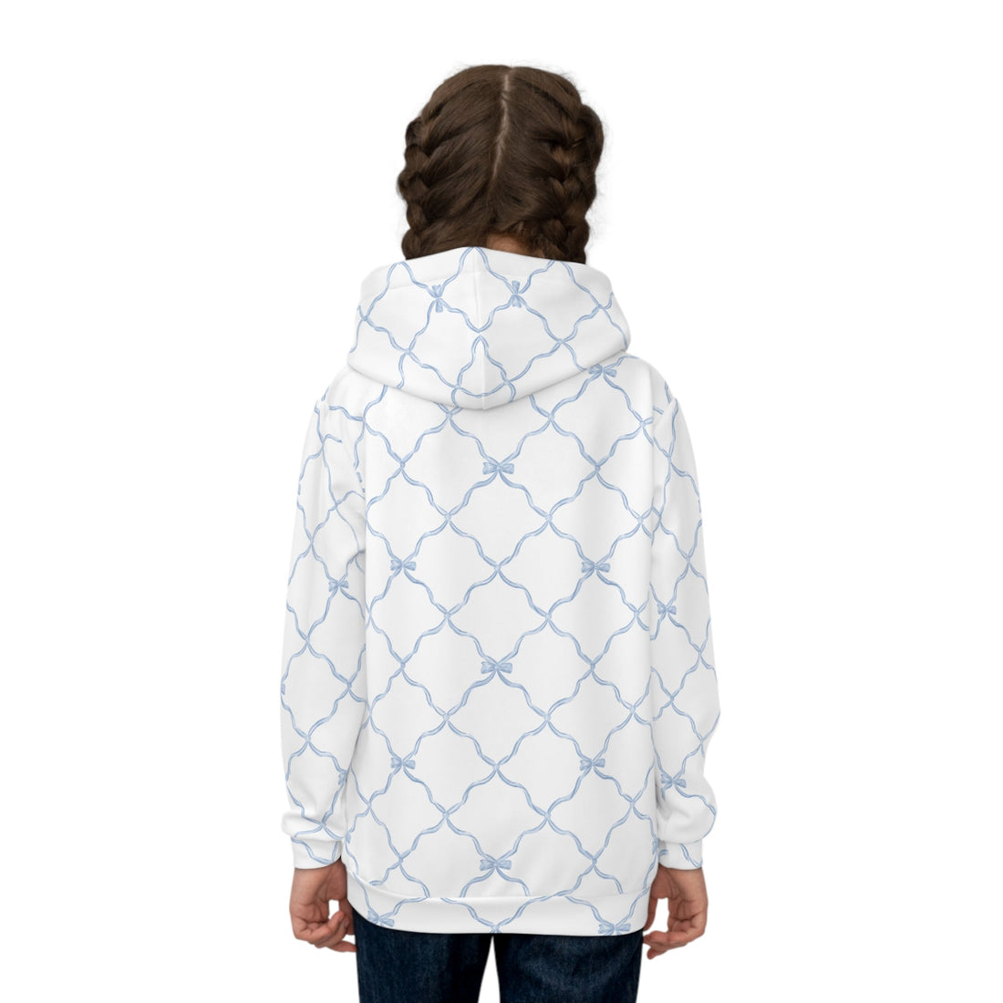 Youth Trellis Bow Hoodie in Light Blue Activewear Pullover - Image 4