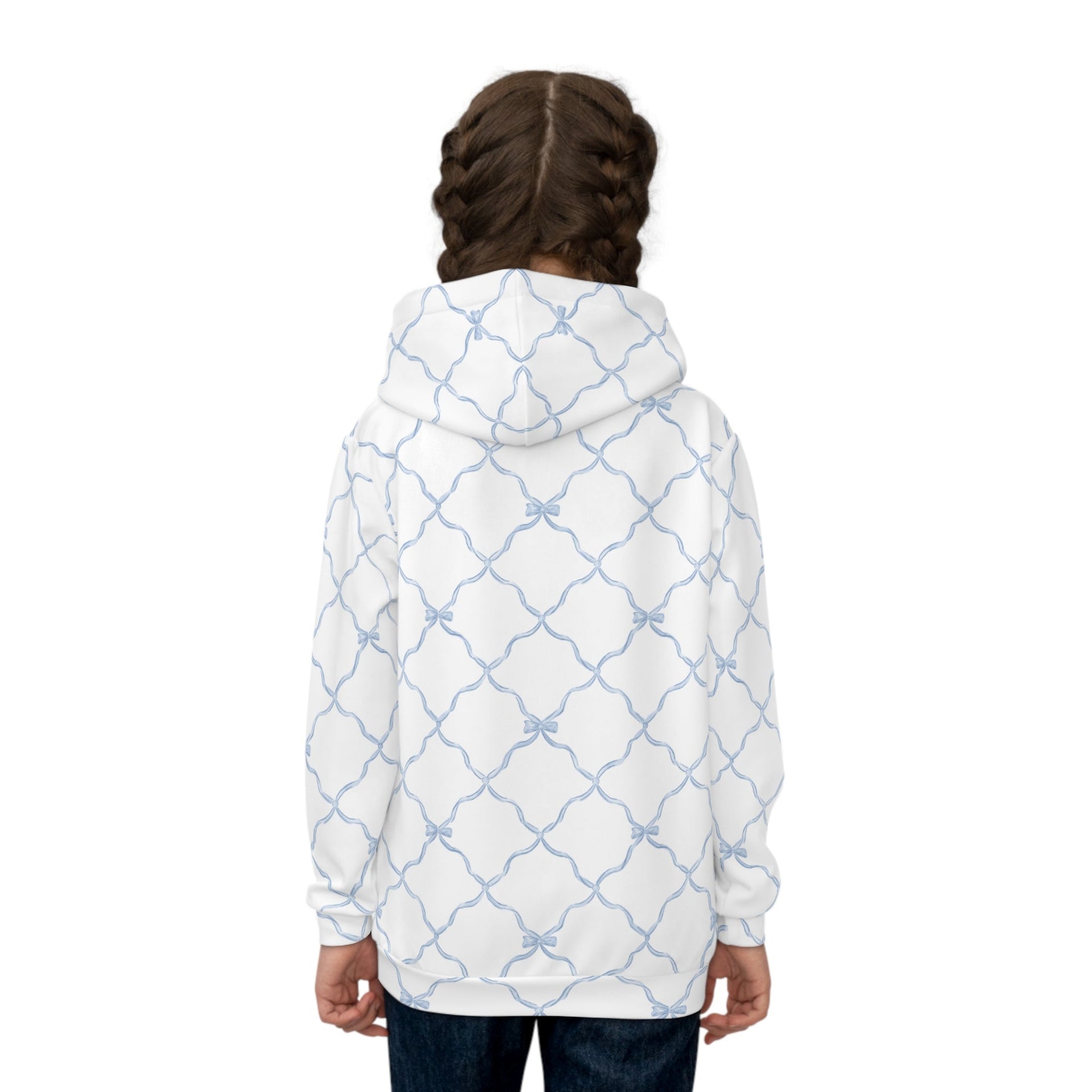 Youth Trellis Bow Hoodie in Light Blue Activewear Pullover - Image 4