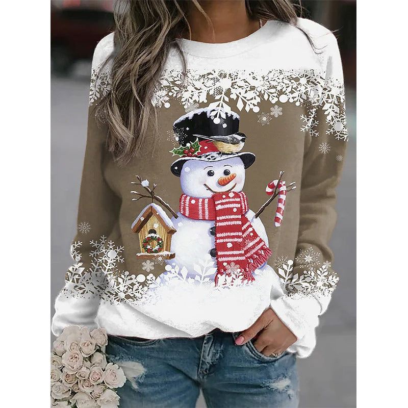 Women's Snowman Printed Panel Loose Sweater
