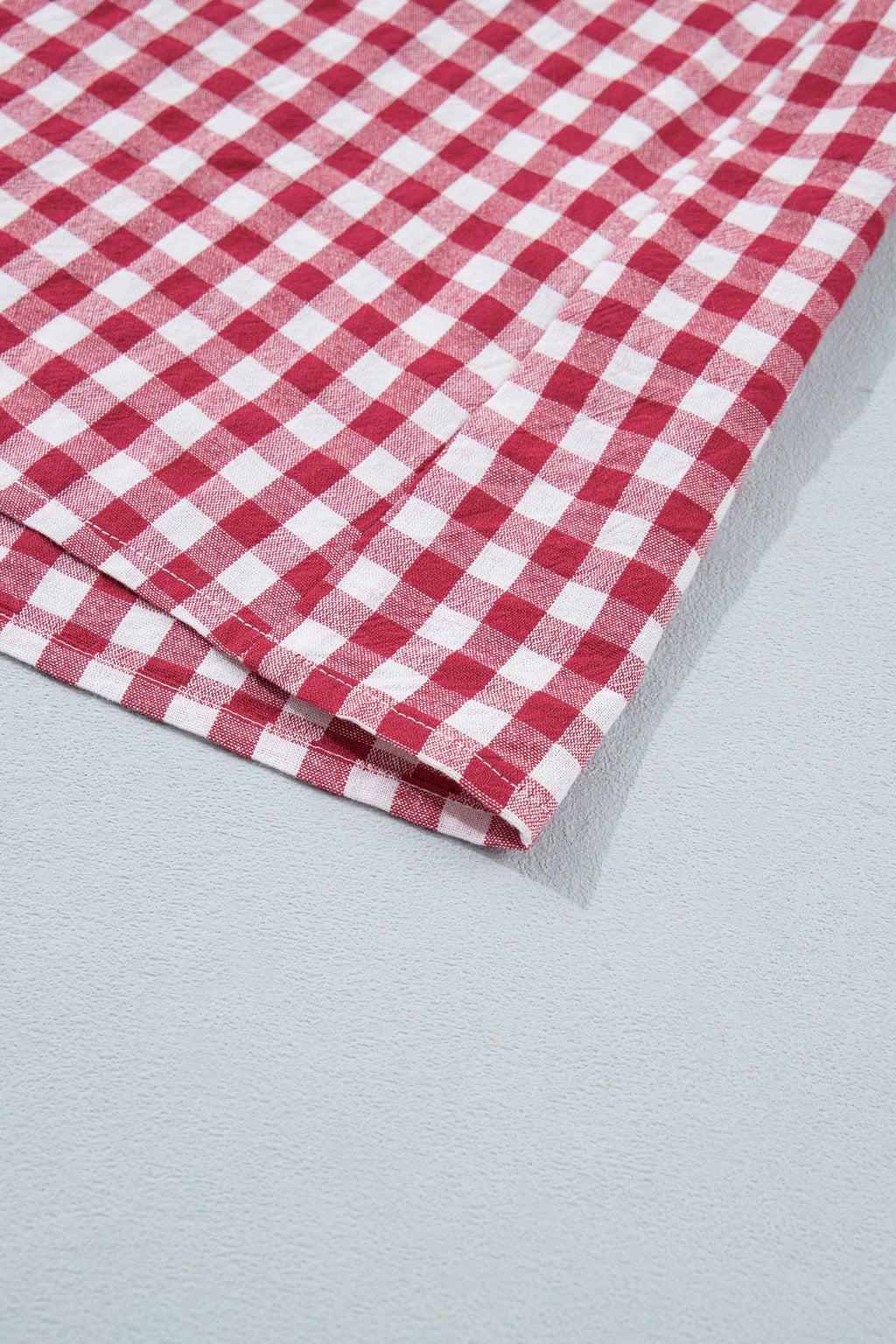 Journi Patchwork Half Zip Blouse in Red and White Geometric