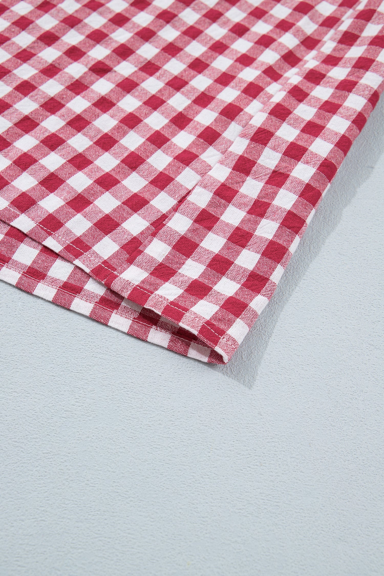 Journi Patchwork Half Zip Blouse in Red and White Geometric