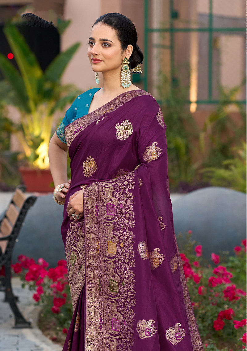 Purple Dola Silk Saree with Unstitched Blouse Piece