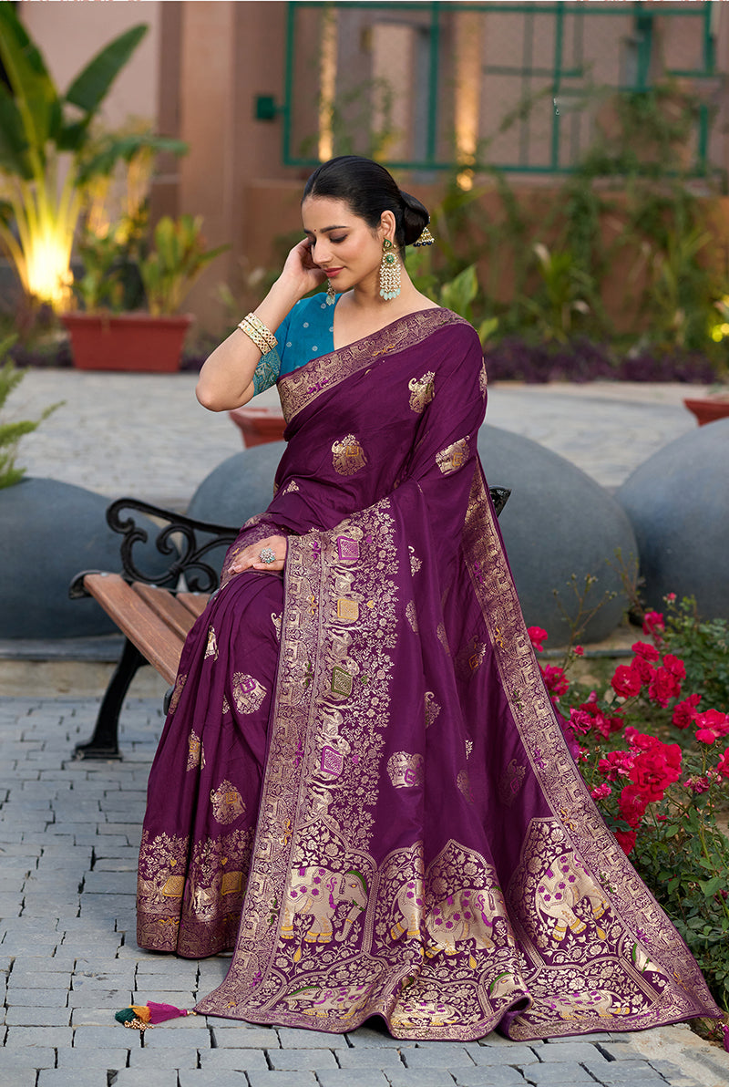 Purple Dola Silk Saree with Unstitched Blouse Piece