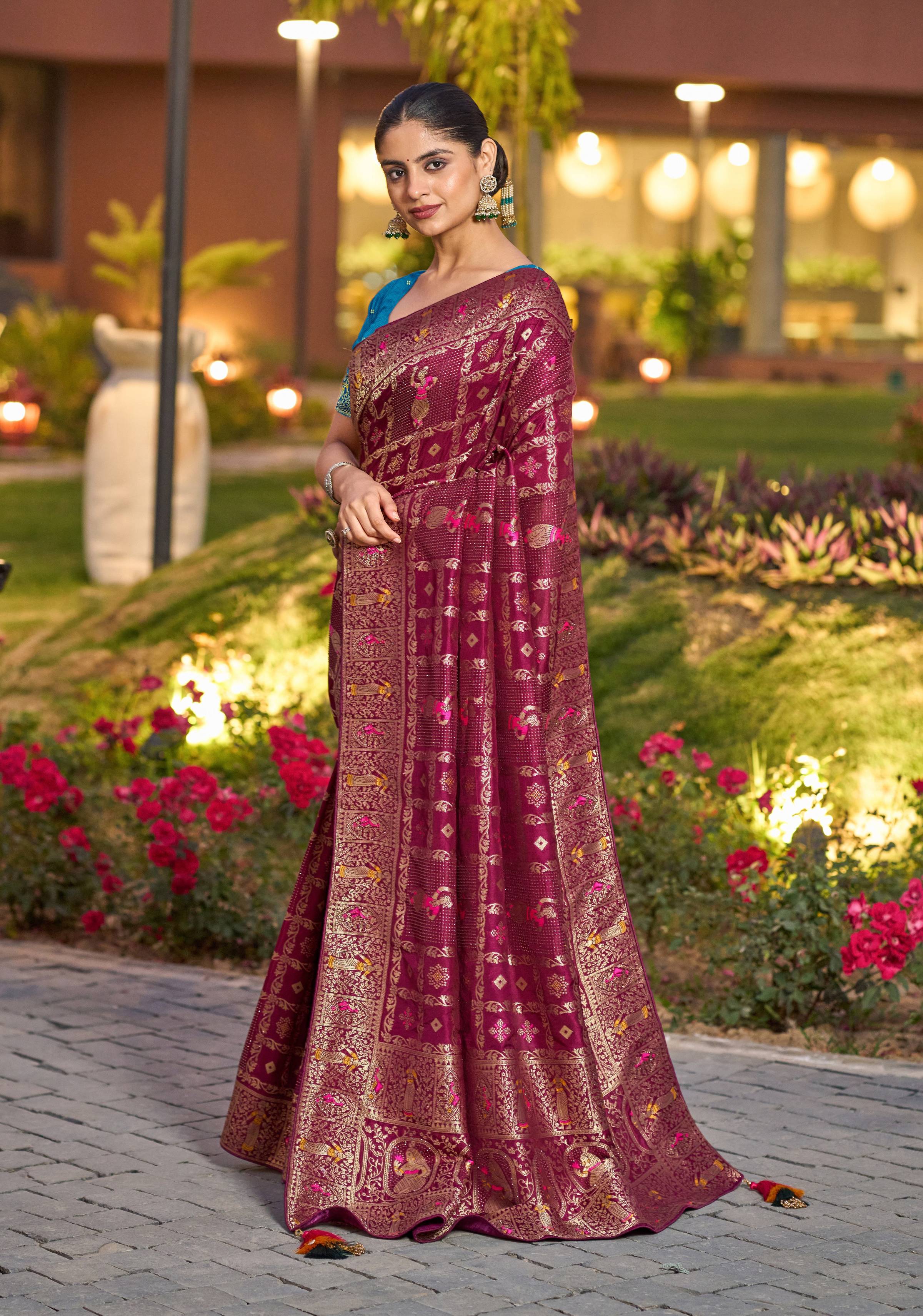Dark Pink Dola Silk Gharchola Design Saree with Rich Pallu