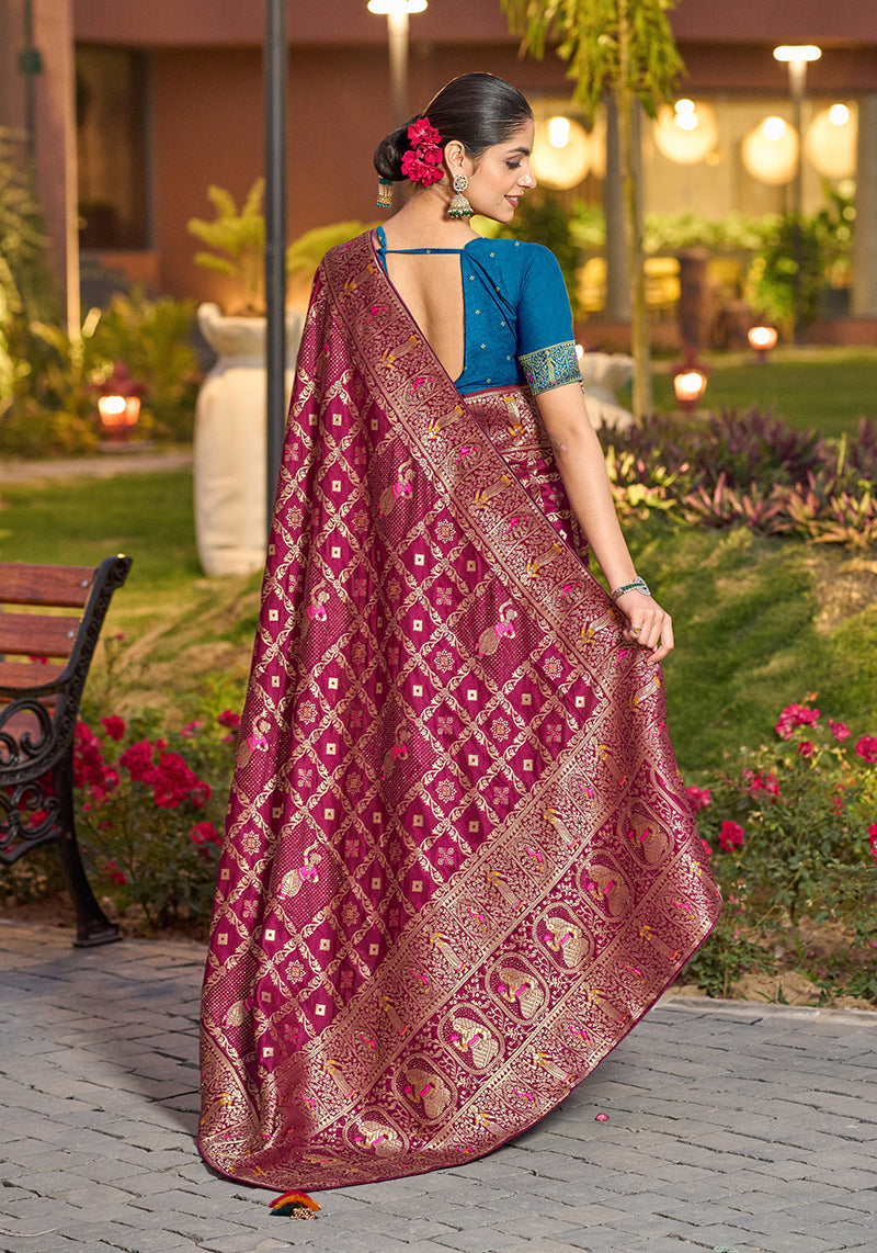 Dark Pink Dola Silk Gharchola Design Saree with Rich Pallu