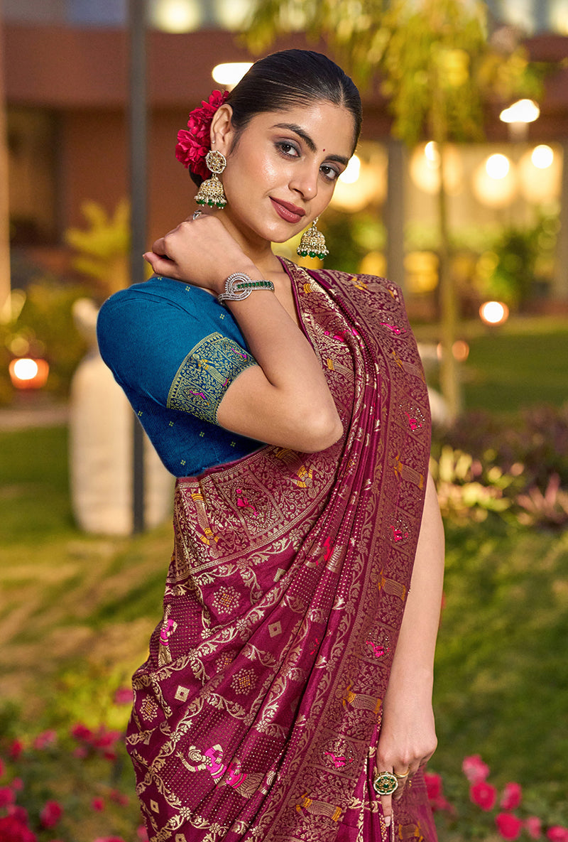 Dark Pink Dola Silk Gharchola Design Saree with Rich Pallu