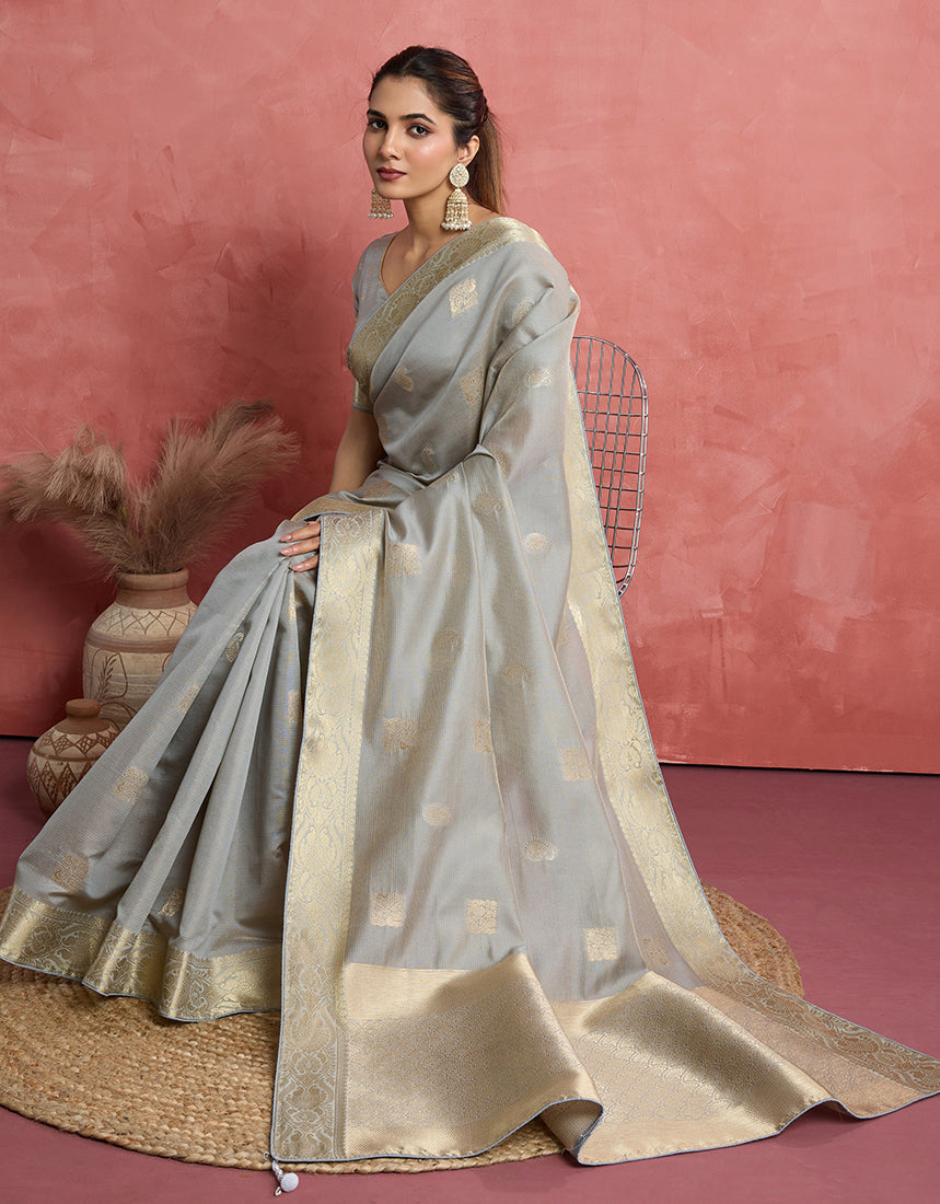 Light Grey Soft Silk Weaving Saree for Ceremonial Occasions