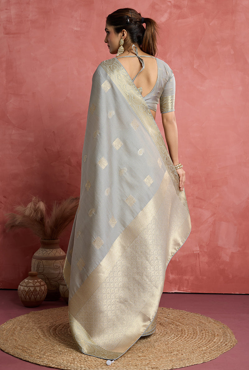 Light Grey Soft Silk Weaving Saree for Ceremonial Occasions