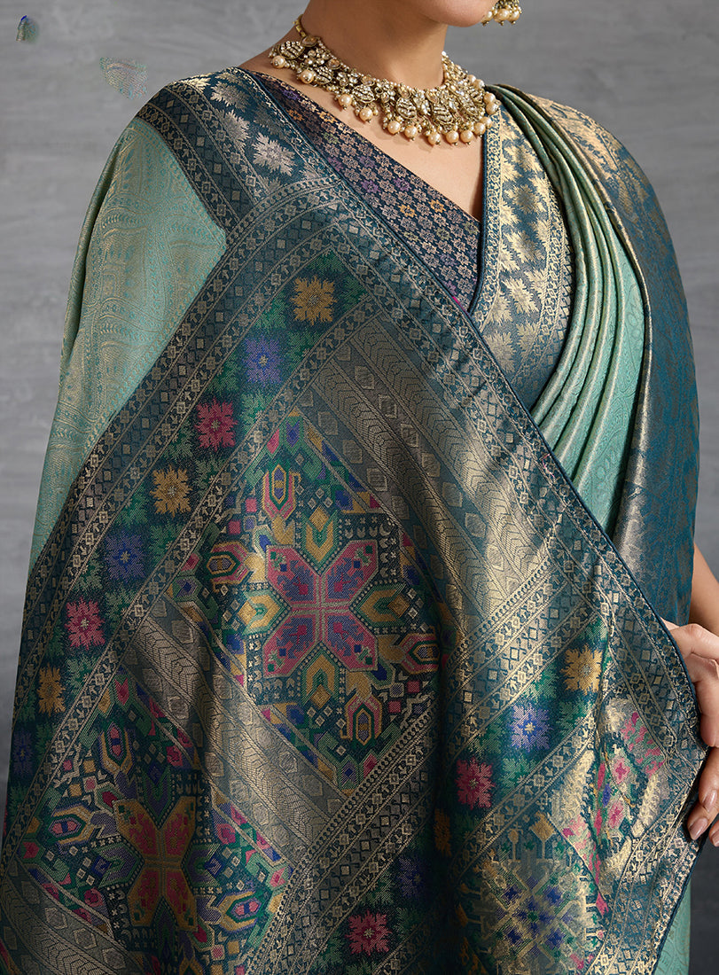 Sky Blue Soft Kanjivaram Silk Saree with Meenakari Weaving
