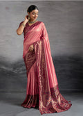 Pink soft Kanjivaram silk saree with traditional Meenakari weaving design