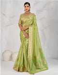 Parrot Green tissue linen woven classic saree with matching blouse.