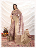 Light Purple crush tissue designer saree with modern texture and matching blouse.