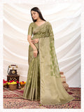 Light Green Crush Tissue Saree with elegant zari woven details and matching blouse
