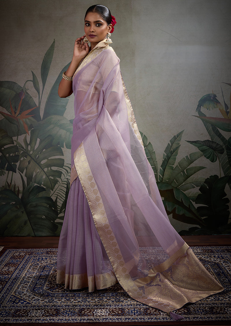 Light Purple Soft Tissue Silk Saree with Brocade Blouse Piece