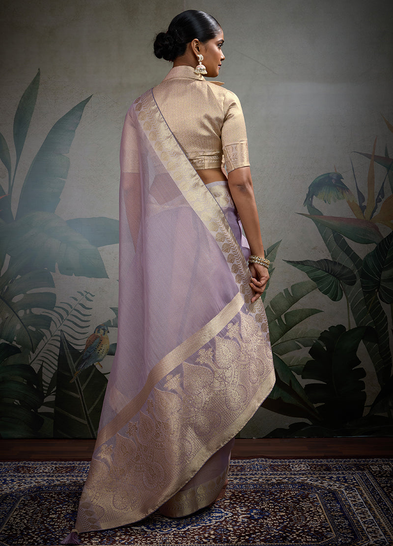 Light Purple Soft Tissue Silk Saree with Brocade Blouse Piece
