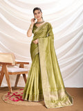 Refreshing Light Green soft linen tissue saree with intricate designer border