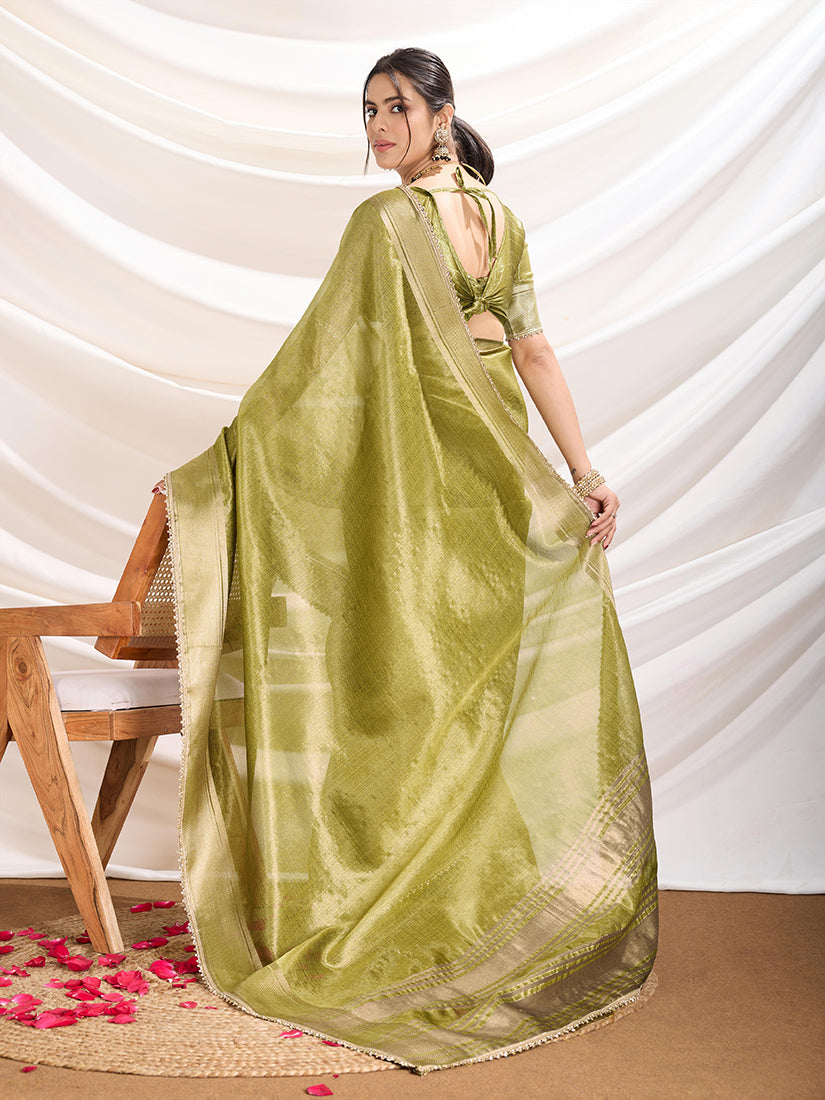 Light Green Soft Linen Tissue Saree with Designer Border