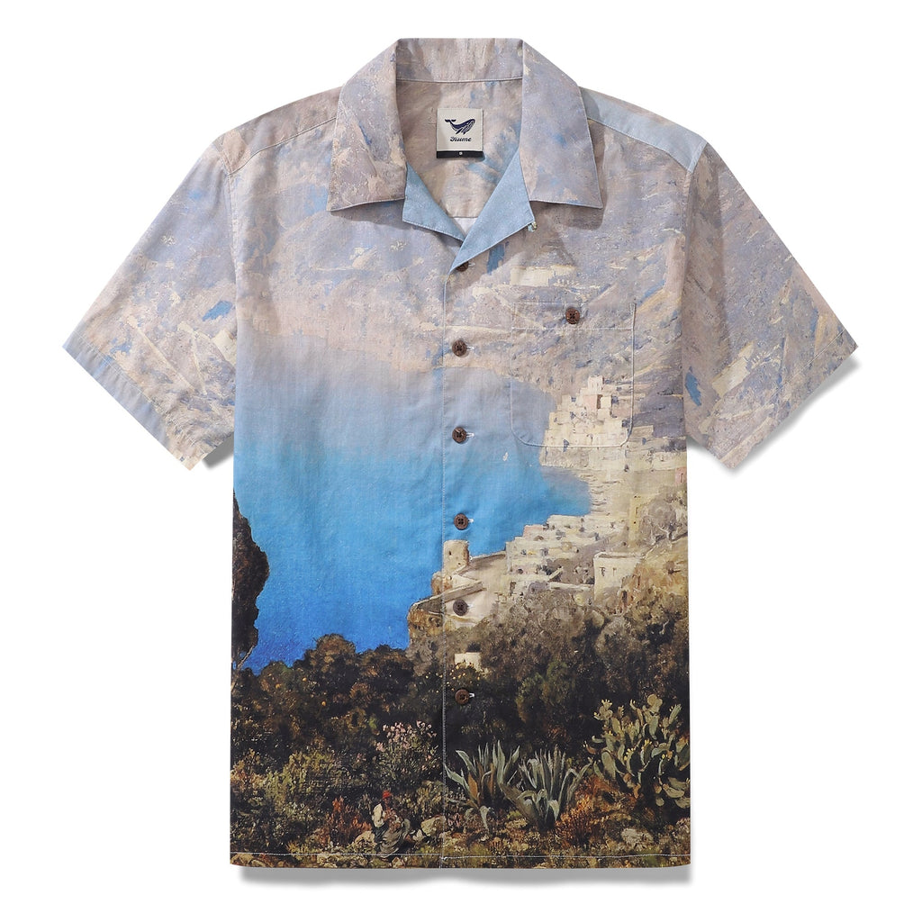 Vintage 1950s style Costa Sorrentina Hawaiian shirt in 100% cotton with camp collar