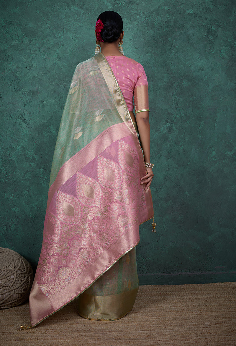 Light Blue Linen Blend Saree with Woven Sequin Work