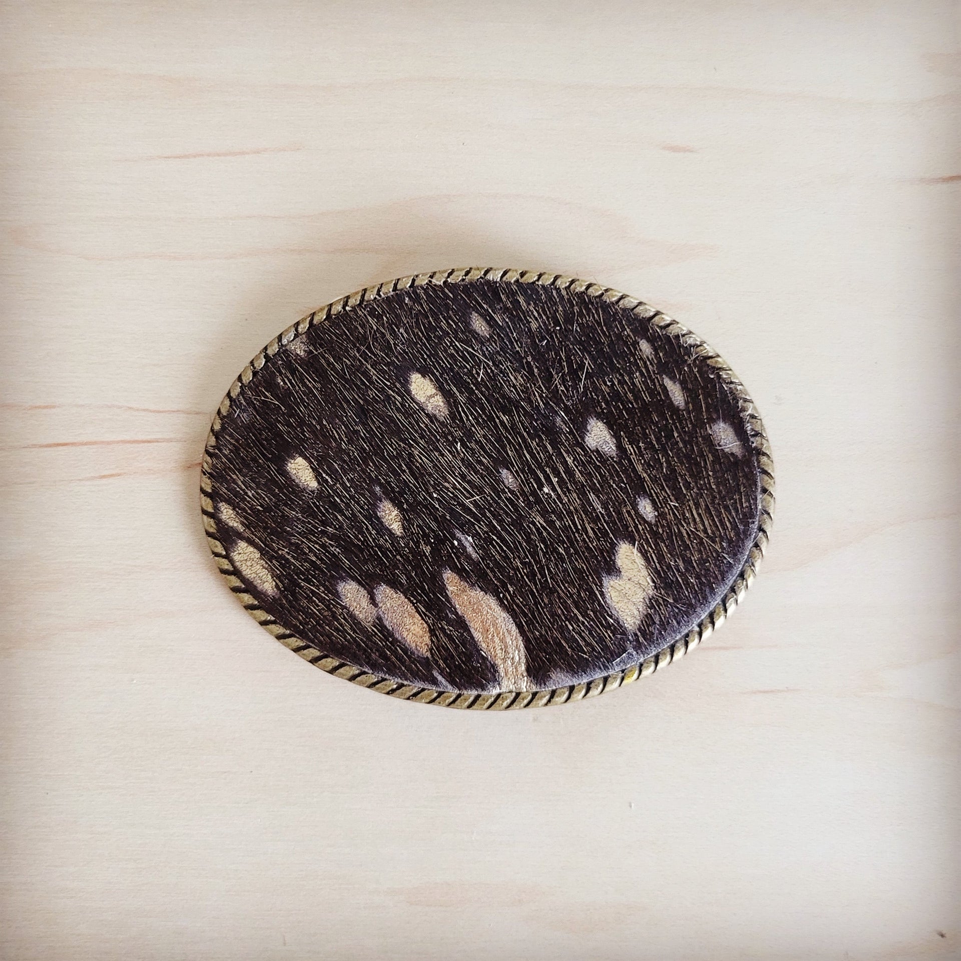 Rope Edge Mixed Metallic Hair on Hide Leather Belt Buckle 902c