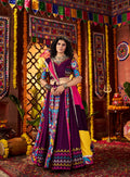 Purple digital print Navratri lehenga choli with mirror work and dupatta
