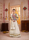 Multi-color viscose cotton Navratri lehenga choli set with mirror and thread work