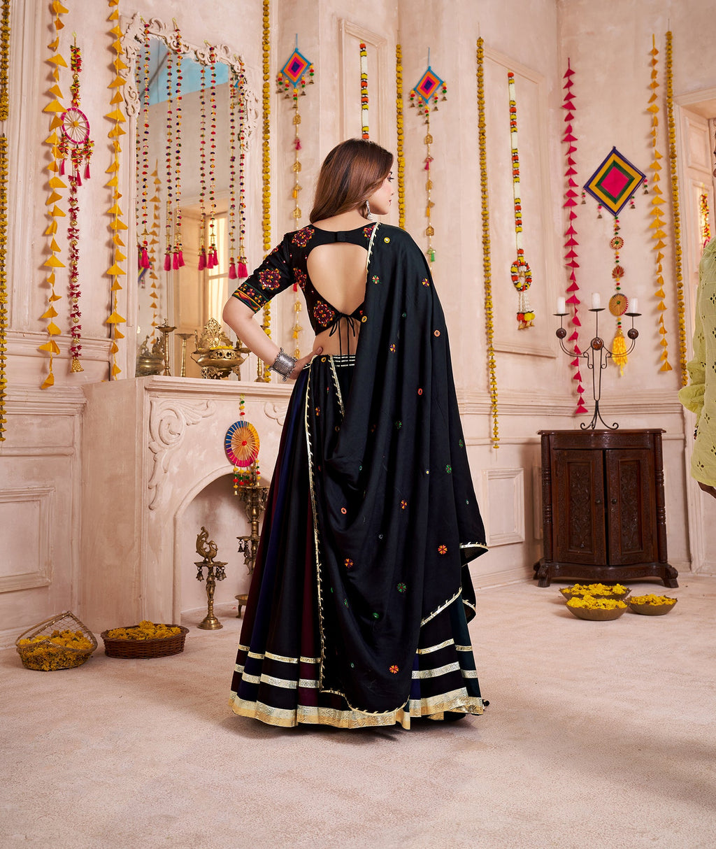 Multi-Color Viscose Cotton Navratri Lehenga Choli with Mirror Work