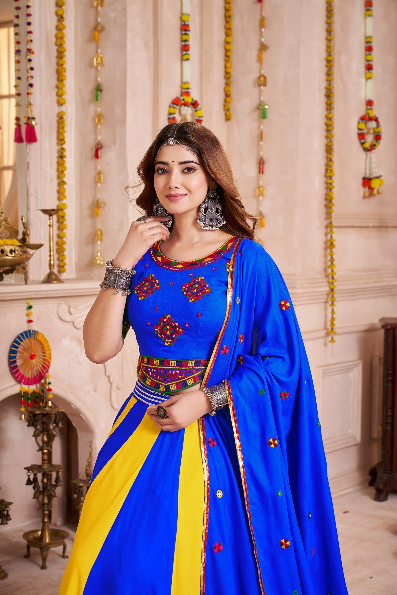 Monjolika Fashion Multicolor Viscose Cotton Navratri Chaniya Choli For Festival
