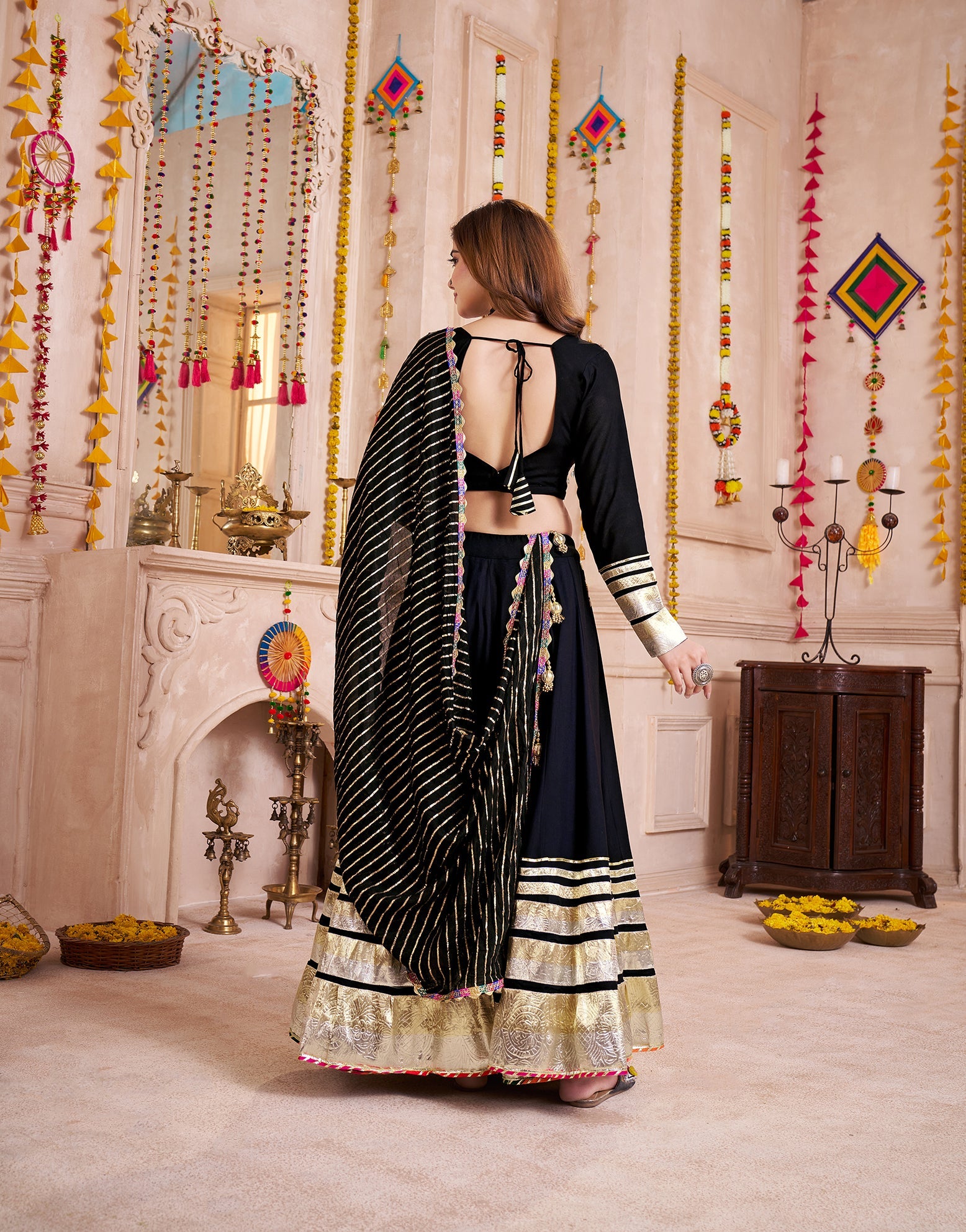 Monjolika Fashion Black Designer Viscose Cotton Navratri Chaniya Choli Set