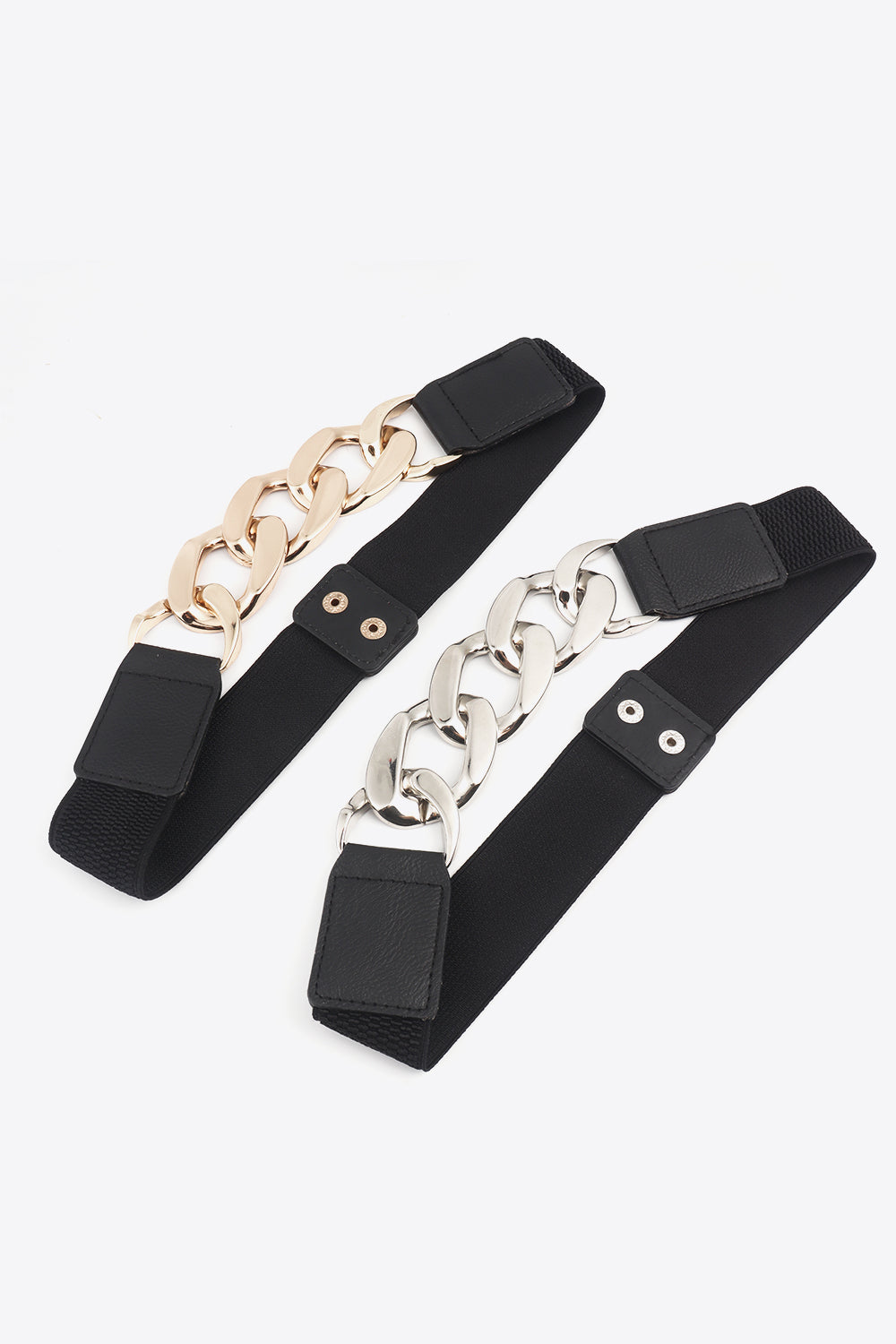Chain Detail Elastic Belt with Alloy Buckle | PU Leather