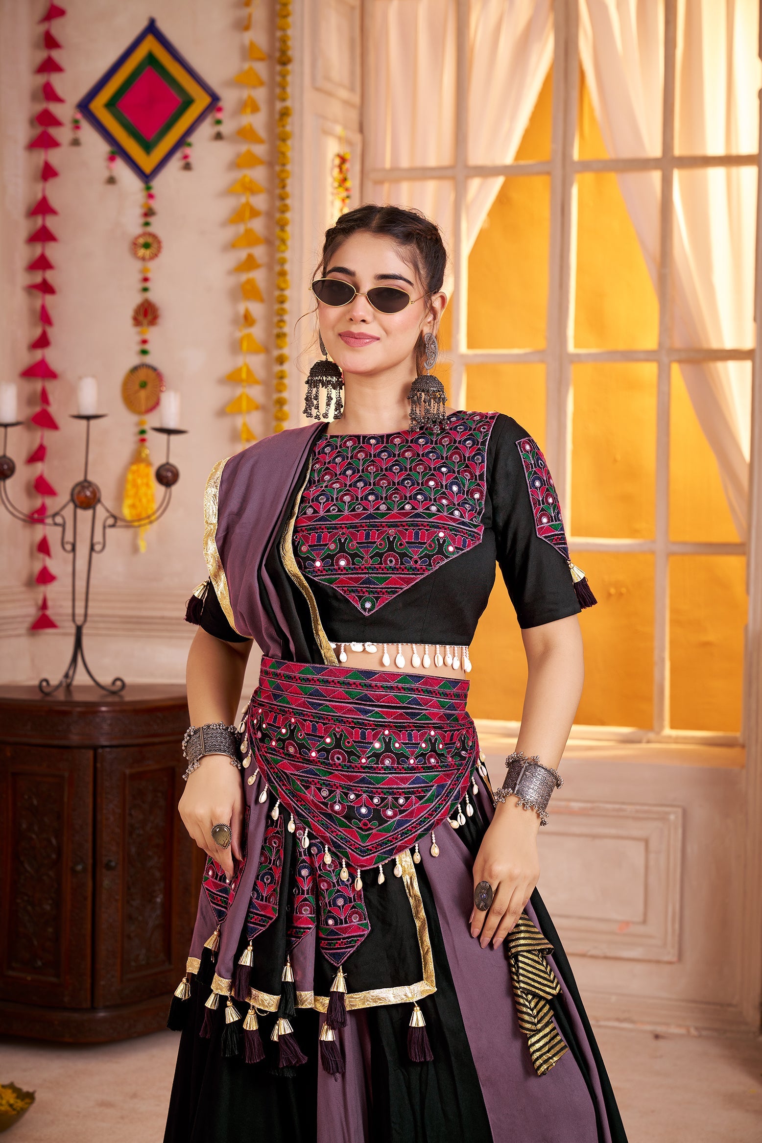 Multicolor Viscose Cotton Navratri Chaniya Choli Festive Lehenga