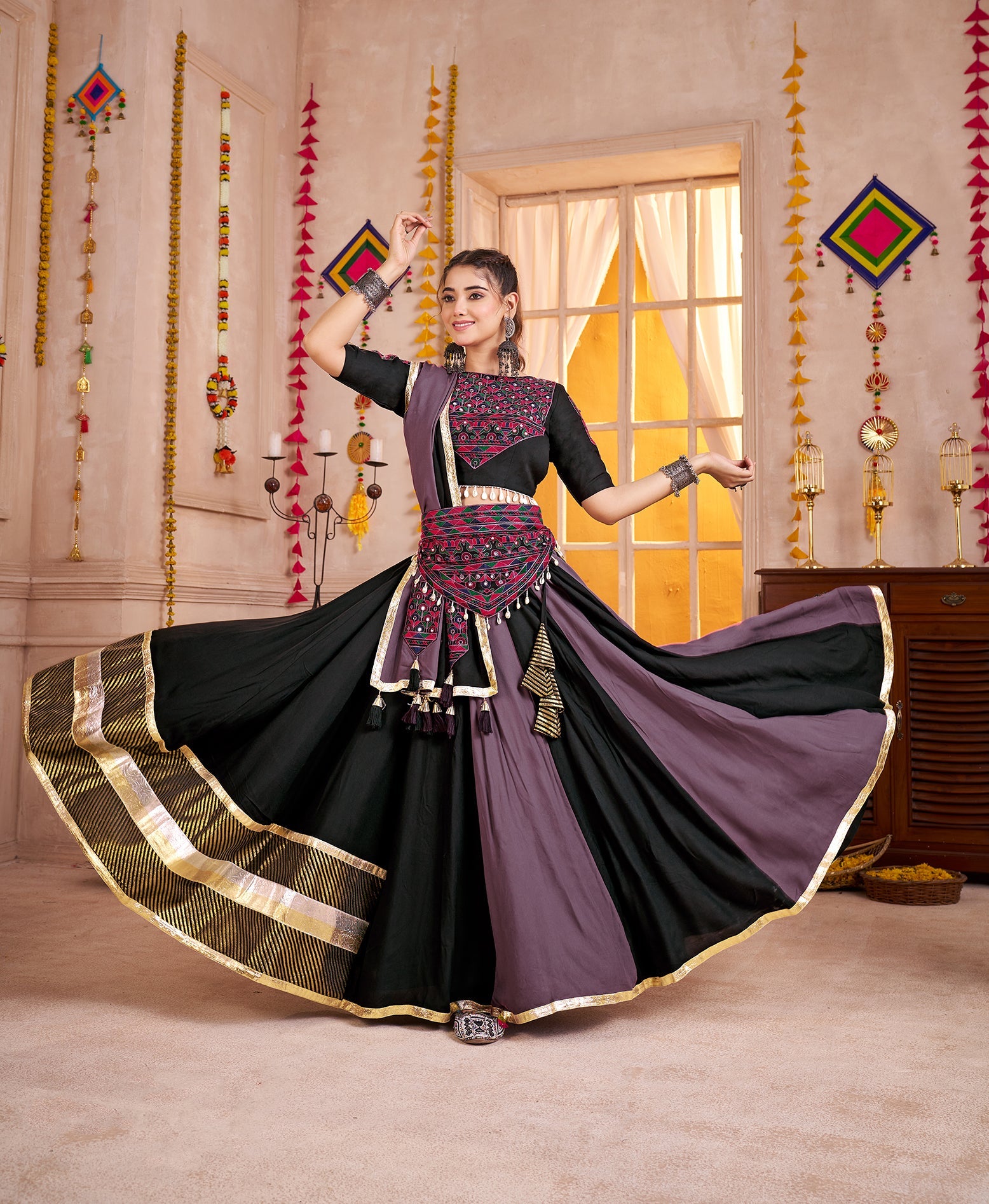 Multicolor Viscose Cotton Navratri Chaniya Choli Festive Lehenga