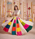 Woman wearing a multicolor viscose cotton Navratri Chaniya Choli with mirror work jacket and traditional embroidery