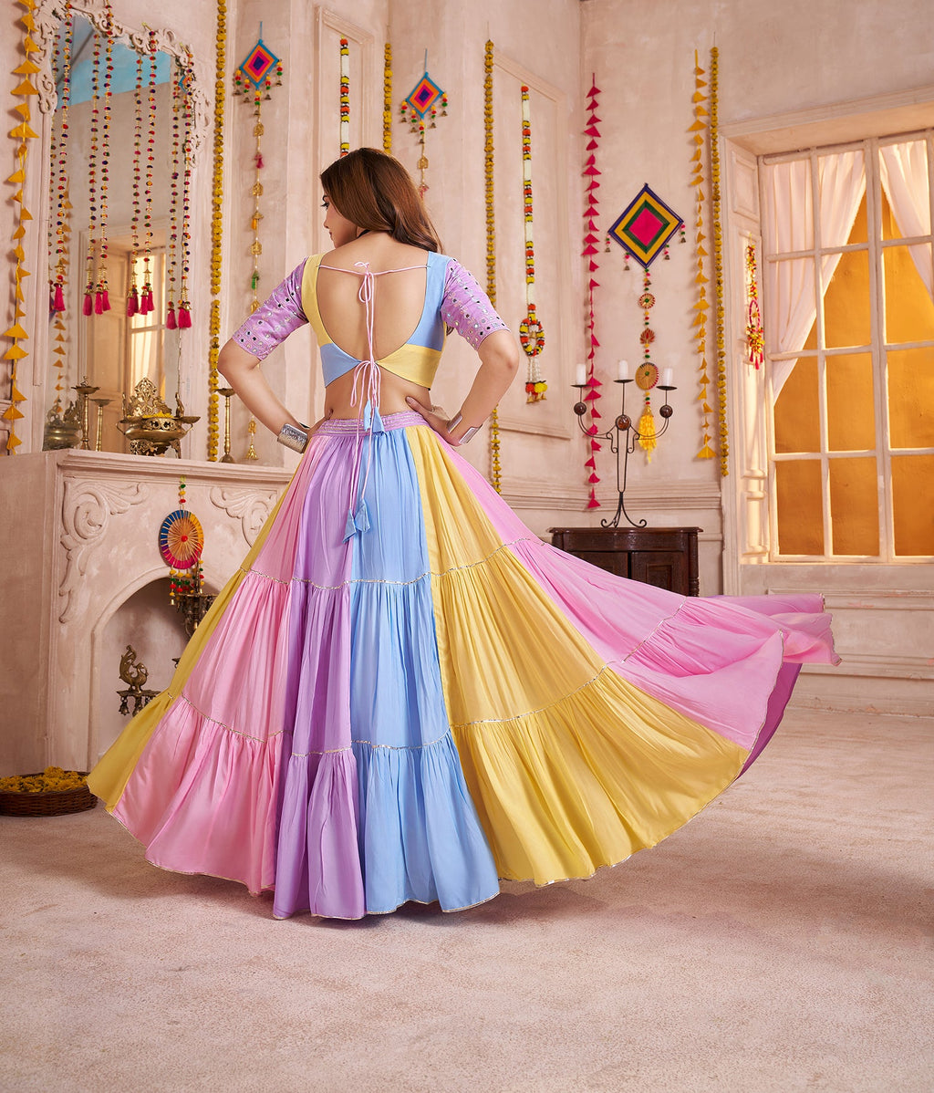 Monjolika Fashion Multicolor Viscose Cotton Navratri Chaniya Choli With Mirror Work