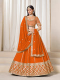 Monjolika Fashion Orange Art Silk Wedding Wear Lehenga Choli Set