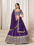 Monjolika Fashion Purple Art Silk Wedding Wear Lehenga Choli Set