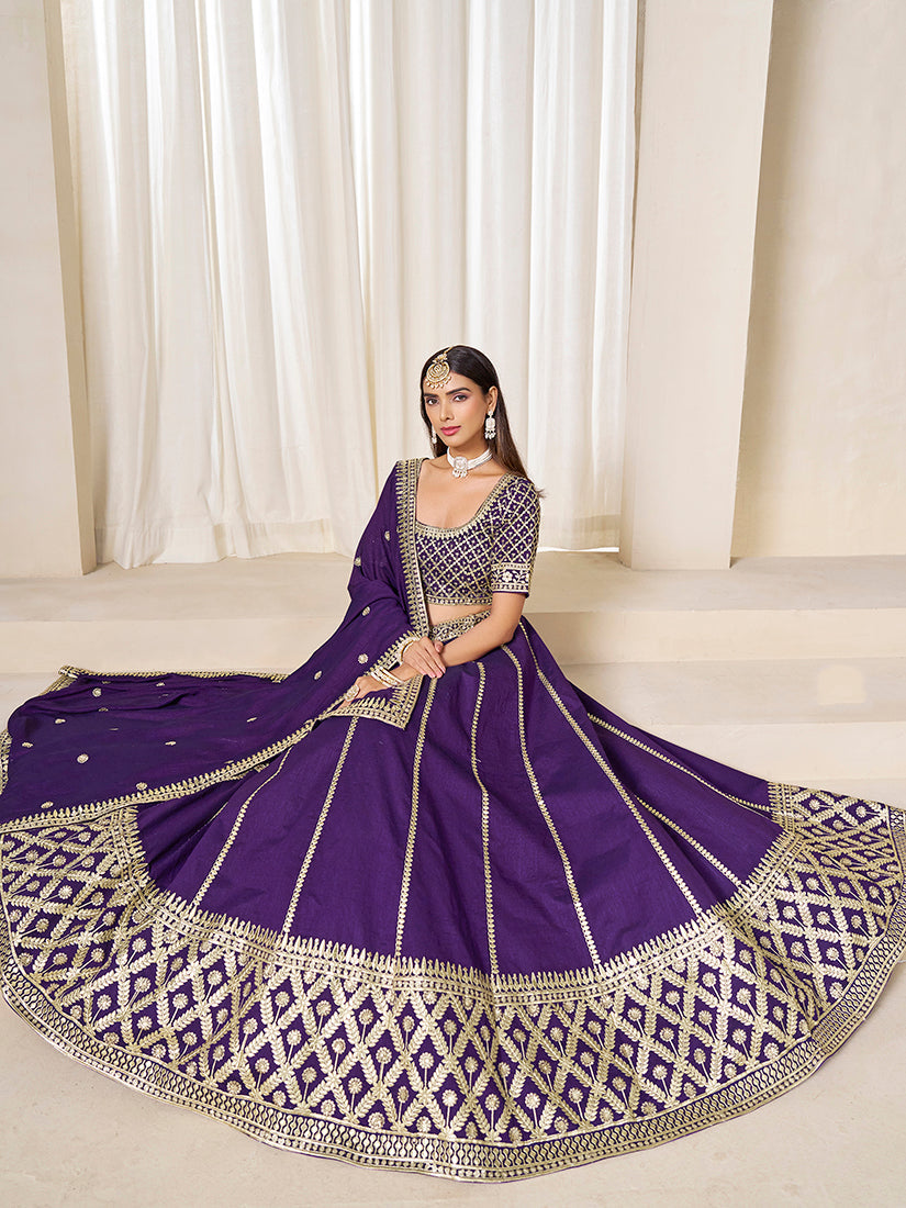 Monjolika Fashion Purple Art Silk Wedding Wear Lehenga Choli Set