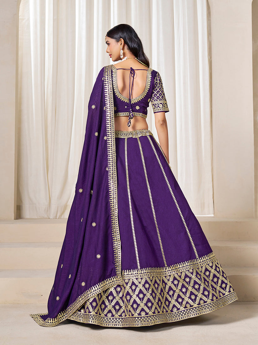 Monjolika Fashion Purple Art Silk Wedding Wear Lehenga Choli Set