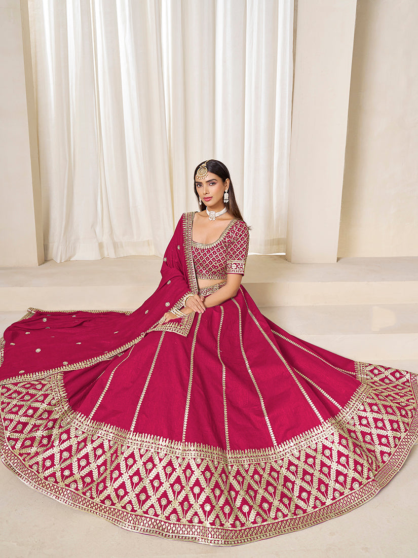 Rani Pink Art Silk A-Line Lehenga Choli Set for Wedding Wear