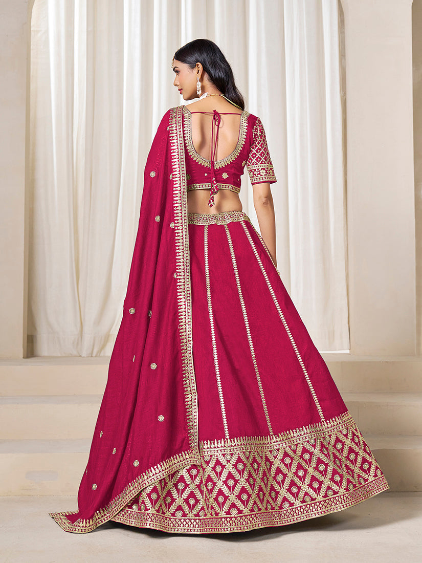 Rani Pink Art Silk A-Line Lehenga Choli Set for Wedding Wear